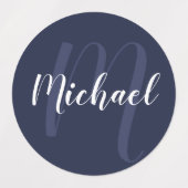 Navy Blue Script - Gepersonaliseerd monogram en na Labels (Design 2)