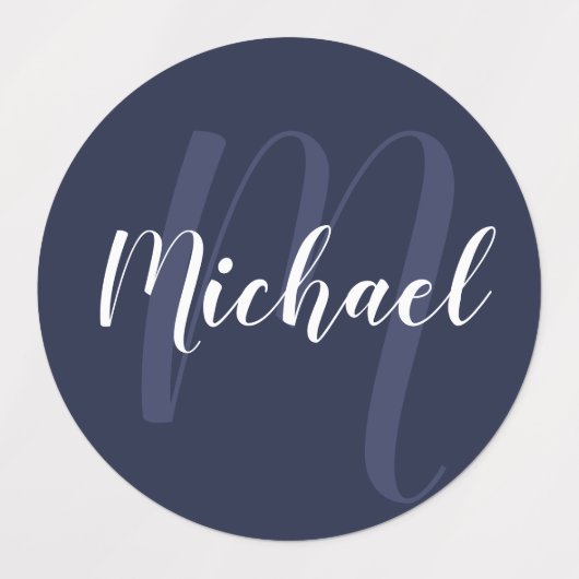 Navy Blue Script - Gepersonaliseerd monogram en na Labels (Design 2)
