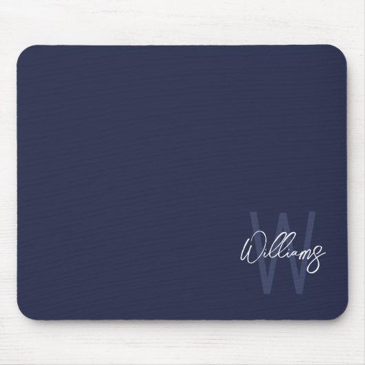 Navy Blue Script - Gepersonaliseerd monogram en na Muismat (Voorkant)