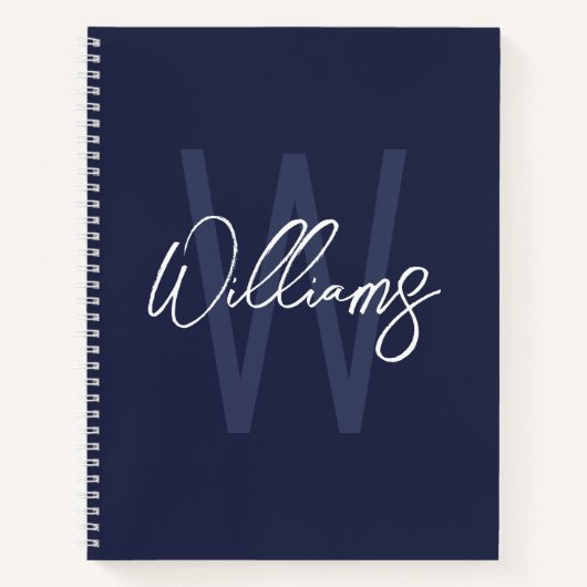 Navy Blue Script - Gepersonaliseerd monogram en na Notitieboek (Voorkant)