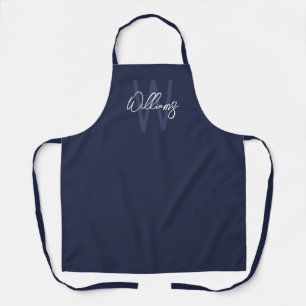 Navy Blue Script - Gepersonaliseerd monogram en na Schort