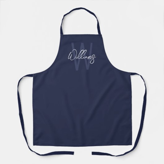 Navy Blue Script - Gepersonaliseerd monogram en na Schort (Voorkant)