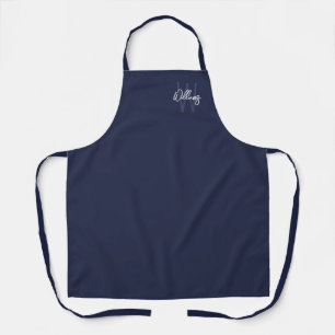Navy Blue Script - Gepersonaliseerd monogram en na Schort