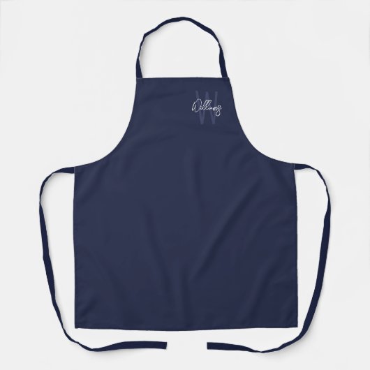 Navy Blue Script - Gepersonaliseerd monogram en na Schort (Voorkant)