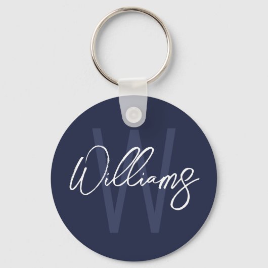 Navy Blue Script - Gepersonaliseerd monogram en na Sleutelhanger (Voorkant)