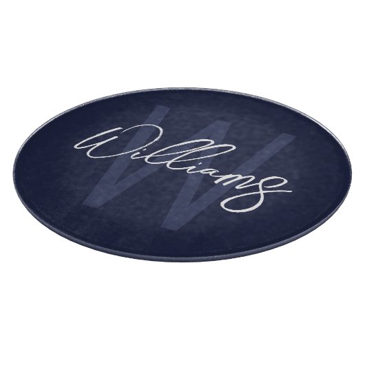 Navy Blue Script - Gepersonaliseerd monogram en na Snijplank (Hoek)