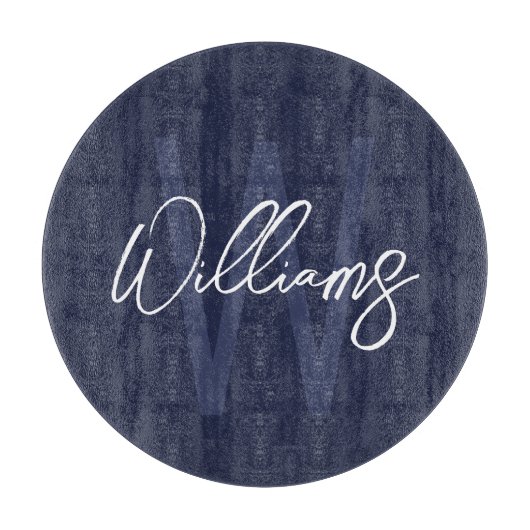 Navy Blue Script - Gepersonaliseerd monogram en na Snijplank (Voorkant)