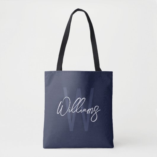 Navy Blue Script - Gepersonaliseerd monogram en na Tote Bag (Voorkant)