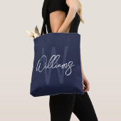 Navy Blue Script - Gepersonaliseerd monogram en na Tote Bag (Dichtbij)