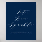 Navy Blue Script Let Love Sparkle Wedding Poster (Voorkant)