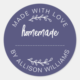 Navy Blue Script Made With Love Homemade Food Jar Ronde Sticker