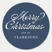 Navy Blue  Script Modern Merry Christmas Ronde Sticker (Voorkant)