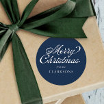 Navy Blue  Script Modern Merry Christmas Ronde Sticker<br><div class="desc">Navy Blue  Script Modern Merry Christmas Classic Round Sticker is de perfecte aanvulling op uw kerstcadeaus dit jaar,  met  stijl script en jouw naam.</div>
