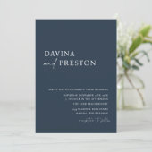 Navy Blue Script Modern Simple Photo Wedding Kaart (Staand voorkant)