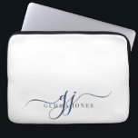Navy Blue Script Monogram Initialen minimalistisch Laptop Sleeve<br><div class="desc">Een chique modern stijlvol marineblauw script initialen monogram op wit,  met een dramatisch script initiaal met swashes en je volledige naam in een modern serif type.</div>