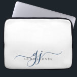 Navy Blue Script Monogram Initialen minimalistisch Laptop Sleeve<br><div class="desc">Een chique modern stijlvol marineblauw script initialen monogram op wit,  met een dramatisch script initiaal met swashes en je volledige naam in een modern serif type.</div>