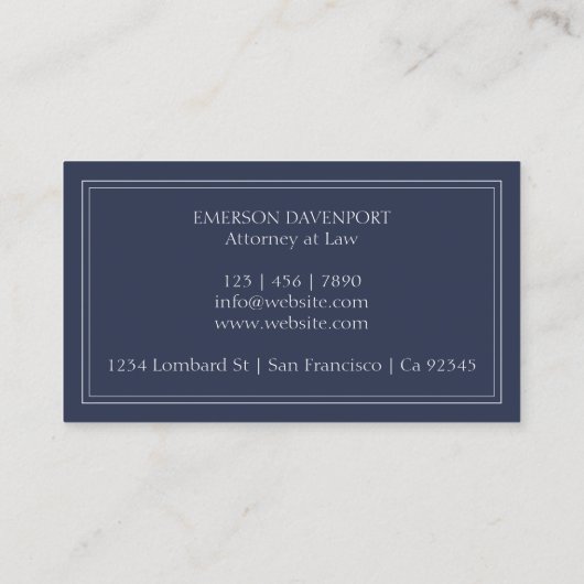 Navy Blue Script Monogram | Minimalistisch Visitekaartje (Achterkant)