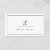 Navy Blue Script Monogram | Minimalistisch Visitekaartje (Voorkant)