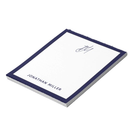 Navy Blue Script Monogram Notitieblok (Linkerzijde)