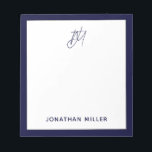 Navy Blue Script Monogram Notitieblok<br><div class="desc">Houd al uw nota's georganiseerd met dit moderne minimalistische notitieblok van het manuscriptmonogram. Met een stijlvol en eenvoudig ontwerp is dit notitieblok ideaal voor gebruik thuis, in de kantoor of onderweg. De witte achtergrond met marinegrens en klantgerichte manuscriptmonogram maakt dit notitieblok een stijlvolle toevoeging aan om het even welke werkruimte....</div>