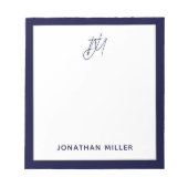 Navy Blue Script Monogram Notitieblok (Voorkant)