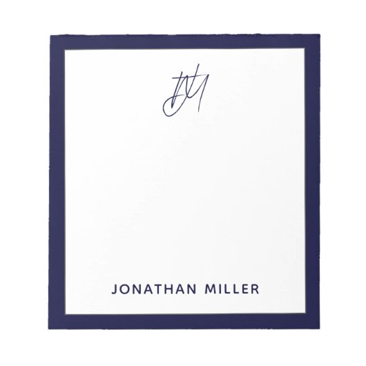 Navy Blue Script Monogram Notitieblok (Voorkant)