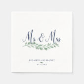 Navy Blue Script Mr en Mrs | Groen Bruiloft Servet (Voorkant)
