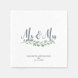 Navy Blue Script Mr en Mrs | Groen Bruiloft Servet