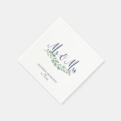 Navy Blue Script Mr en Mrs | Groen Bruiloft Servet (Hoek)