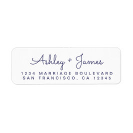 Navy Blue Script Names Wedding Return-adres Etiket