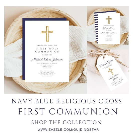 Navy Blue Script Religious Boy First Community Cadeaulabel