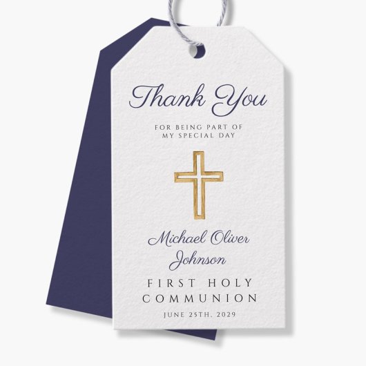 Navy Blue Script Religious Boy First Community Cadeaulabel