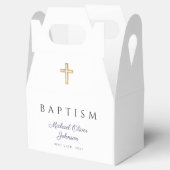 Navy Blue Script Religious Cross Boy Baptisme Bedankdoosjes (Geopend)