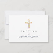 Navy Blue Script Religious Cross Boy Baptisme RSVP Kaartje (Achterkant)