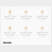 Navy Blue Script Religious Cross Boy Baptisme Vierkante Sticker (Vel)