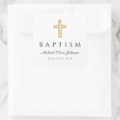 Navy Blue Script Religious Cross Boy Baptisme Vierkante Sticker (Tas)
