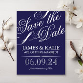 Navy Blue  Script Save the Date Aankondigingskaart