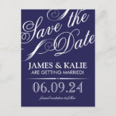 Navy Blue  Script Save the Date Aankondigingskaart (Voorkant)