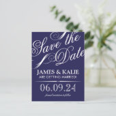 Navy Blue  Script Save the Date Aankondigingskaart (Staand voorkant)