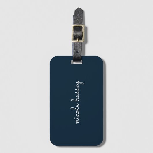 Navy Blue Script | Stijlvol Monogram Modern Bagagelabel (Voorkant (verticaal))