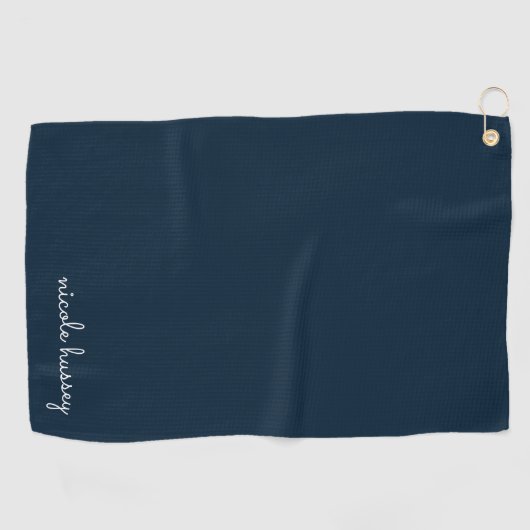 Navy Blue Script | Stijlvol Monogram Modern Golfhanddoek (Horizontaal)