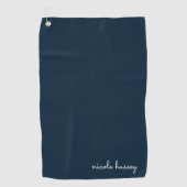 Navy Blue Script | Stijlvol Monogram Modern Golfhanddoek (Voorkant)