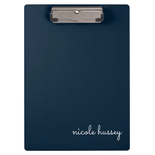 Navy Blue Script | Stijlvol Monogram Modern Klembord (Voorkant)