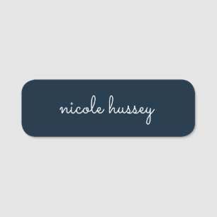Navy Blue Script   Stijlvol Monogram Modern Naamplaatje
