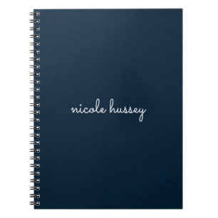 Navy Blue Script   Stijlvol Monogram Modern Notitieboek