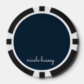 Navy Blue Script | Stijlvol Monogram Modern Poker Chips (Voorkant)