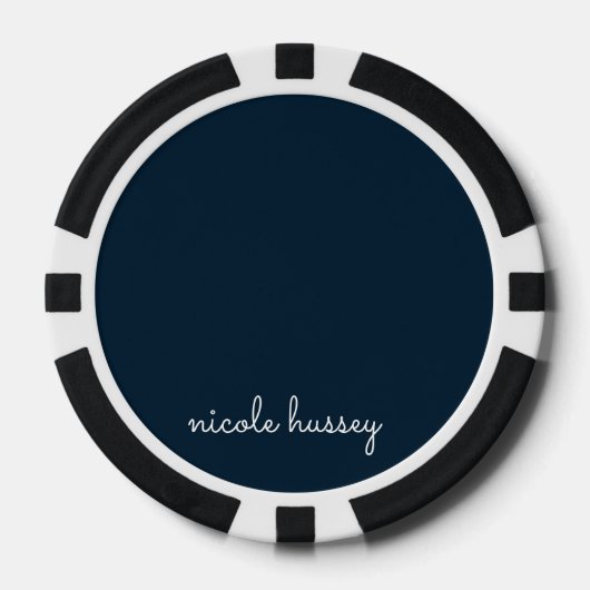 Navy Blue Script | Stijlvol Monogram Modern Poker Chips (Voorkant)