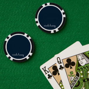 Navy Blue Script   Stijlvol Monogram Modern Poker Chips