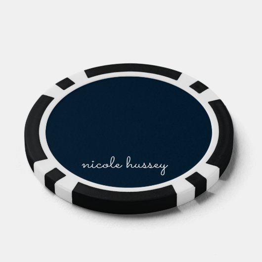Navy Blue Script | Stijlvol Monogram Modern Poker Chips (Enkel)