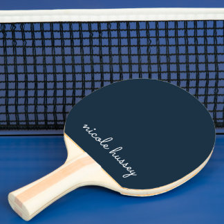 Navy Blue Script | Stijlvol Monogram Modern Tafeltennisbatje